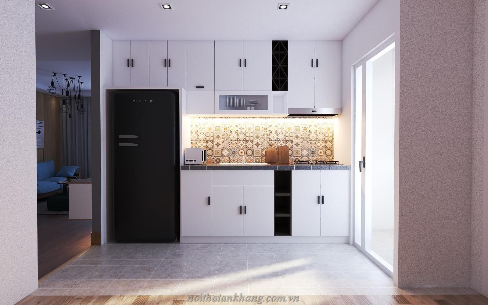 Tủ bếp xây bệ bê tông