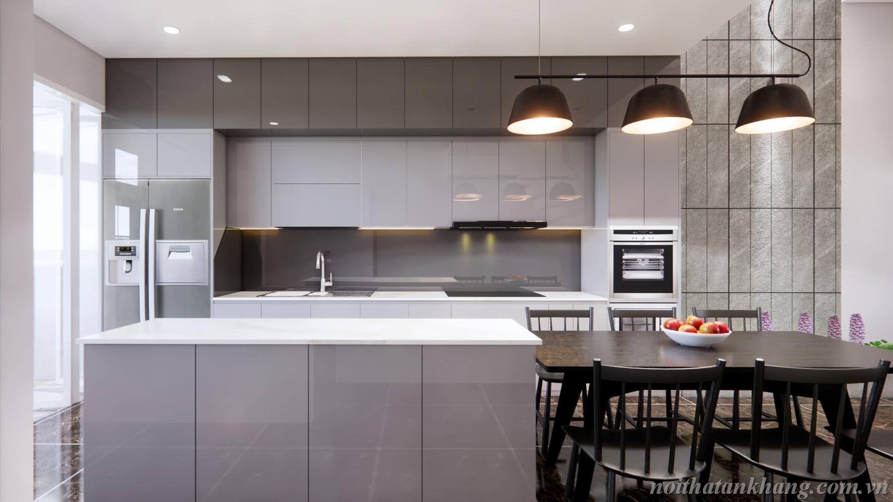 Tủ bếp + bàn đảo gỗ Acrylic An Cường