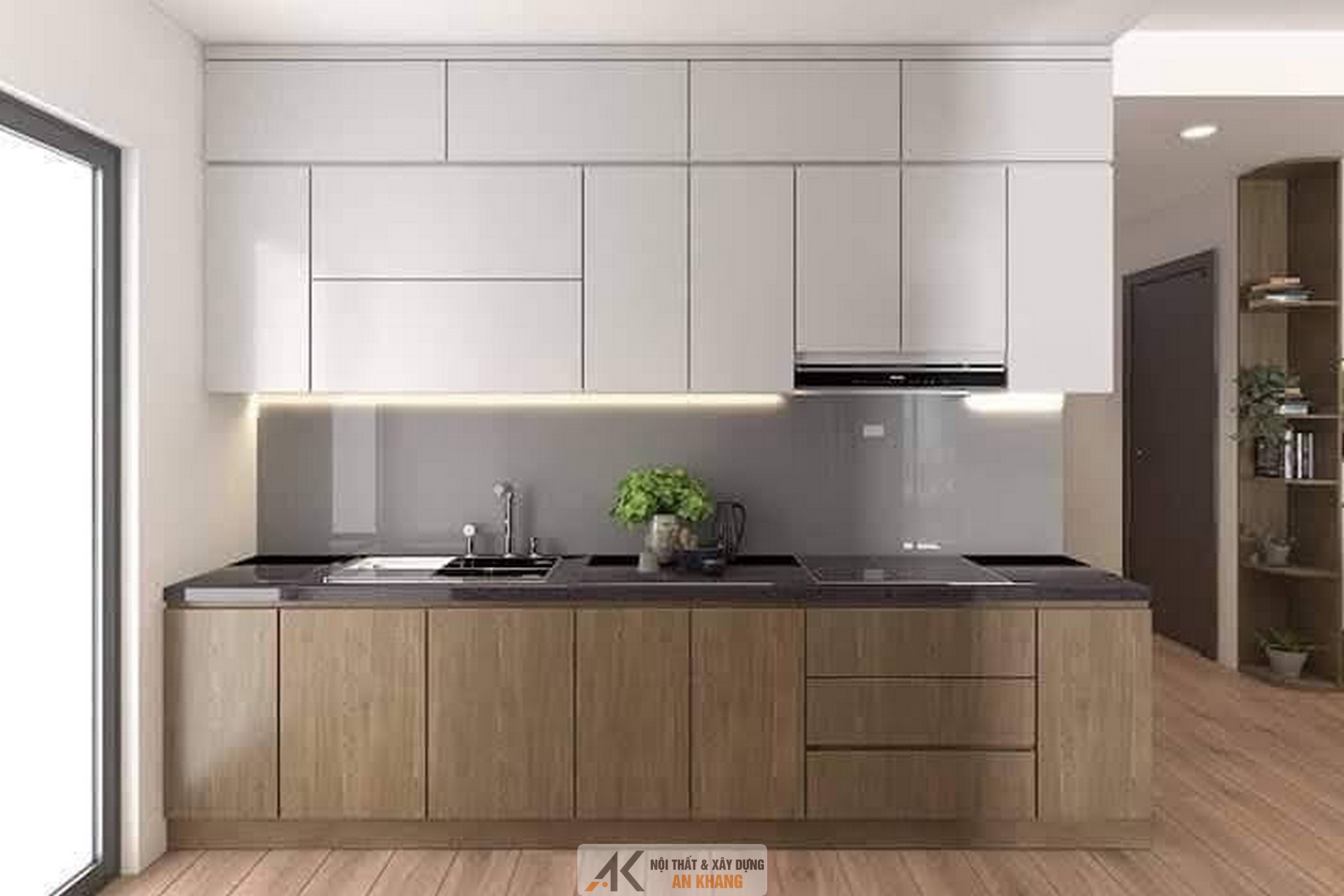Tủ bếp gỗ Acrylic kết hợp Melamine