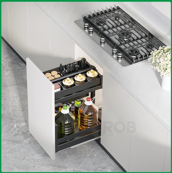 Kệ đựng dao thớt, gia vị nhôm, kính nano cao cấp Grob C1NT.25