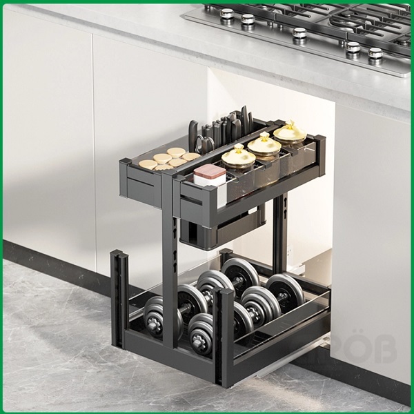 Kệ đựng dao thớt, gia vị nhôm, kính nano cao cấp Grob C1NT.35