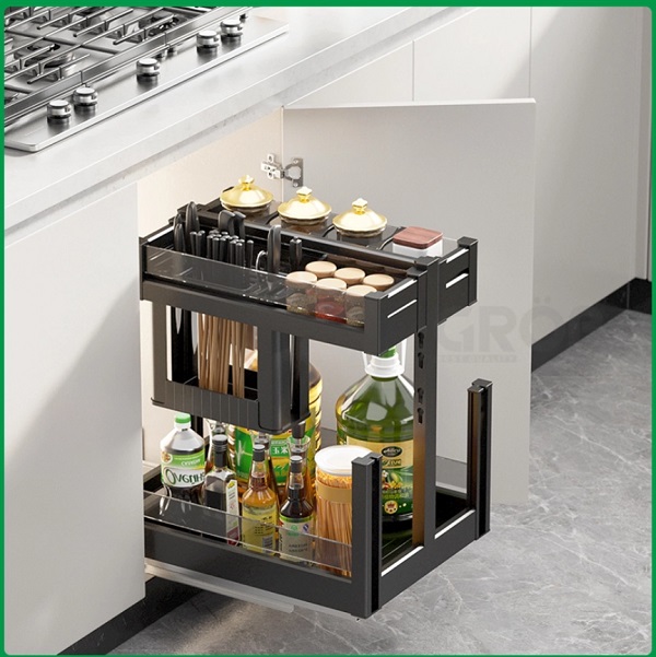 Kệ đựng dao thớt, gia vị nhôm, kính nano cao cấp Grob C1NT.30