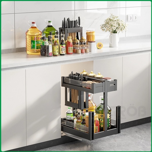 Kệ đựng dao thớt, gia vị nhôm, kính nano cao cấp Grob C1NT.40