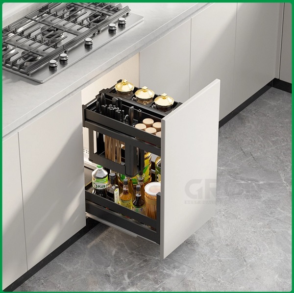 Kệ đựng dao thớt, gia vị nhôm, kính nano cao cấp Grob C1NT.45