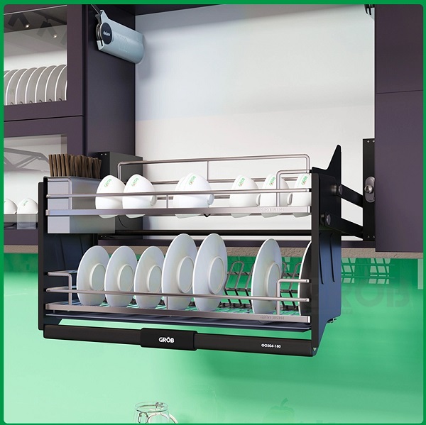 Giá bát nâng hạ Inox SUS304 Nan Oval Grob GO304-180