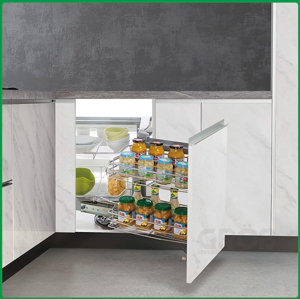 Kệ góc liên hoàn nan sợi inox mạ crom Grob GN-90L (Trái)