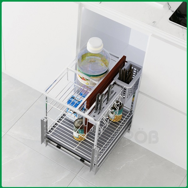 Kệ đựng dao thớt, chai lọ nan vuông inox mạ crom Grob CS-25