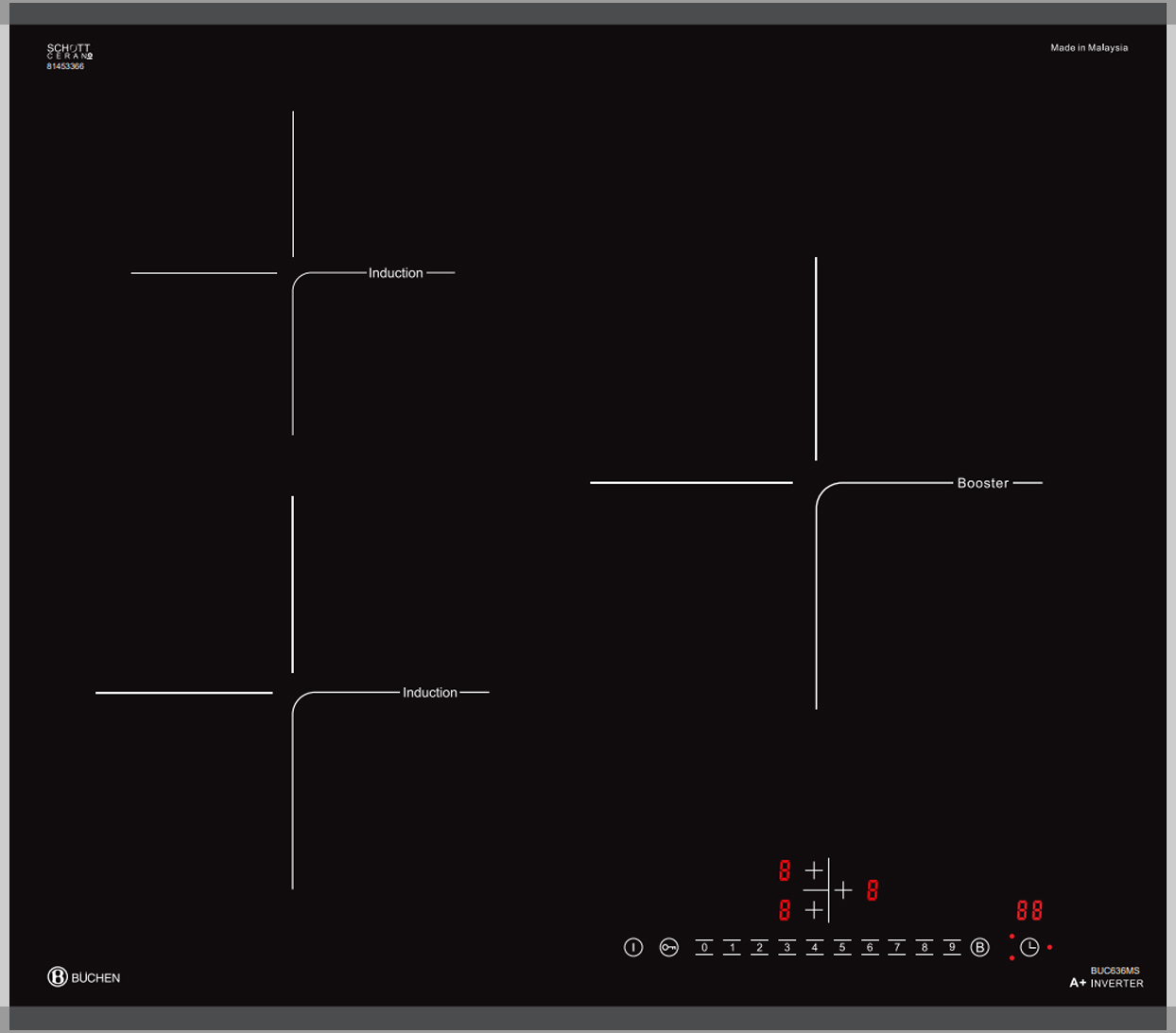 BẾP 3 TỪ VUÔNG BUCHEN BU636MS - MADE IN MALAYSIA
