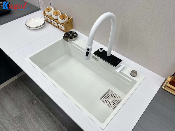 Chậu rửa bát Kagol 1 hố inox phủ nano trắng KNT8046