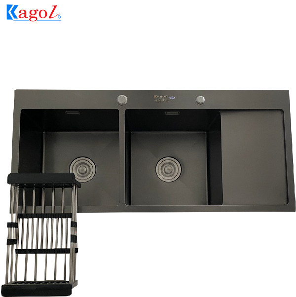 Chậu rửa bát Kagol hai hố cân có bàn inox phủ nano KND10045