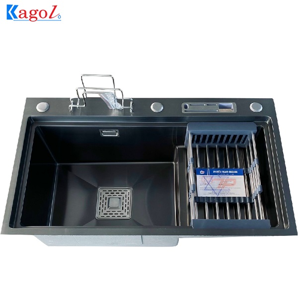 Chậu rửa bát Kagol nano đen 1 hố có bàn KND7846B CD