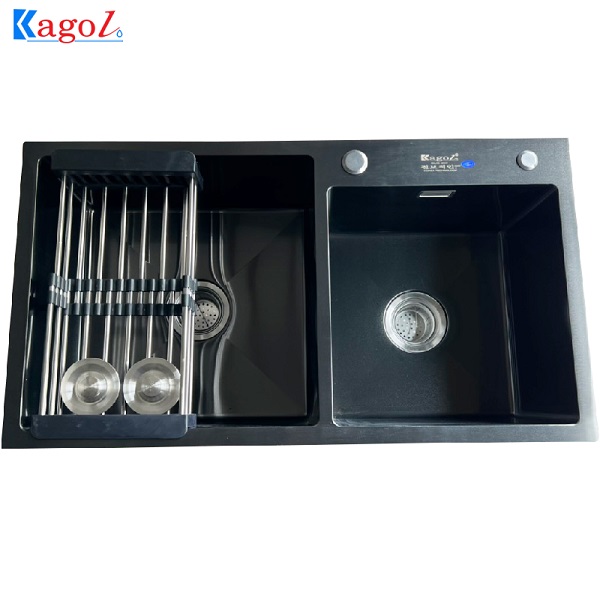 Chậu rửa bát Kagol nano đen hai hố lệch KND8245L