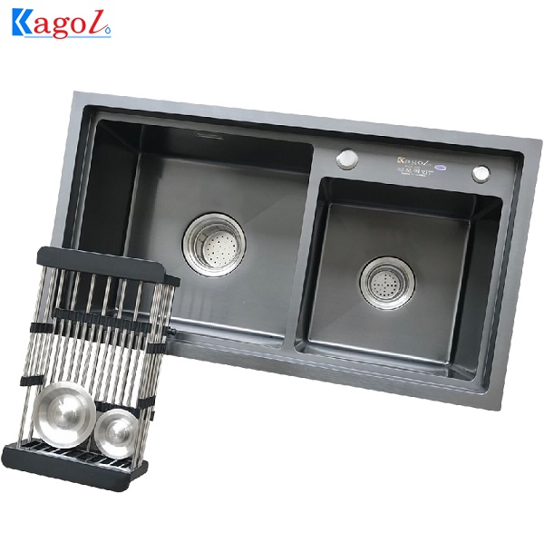 Chậu rửa bát Kagol nano đen bậc thang lệch KND8245 BT LỆCH