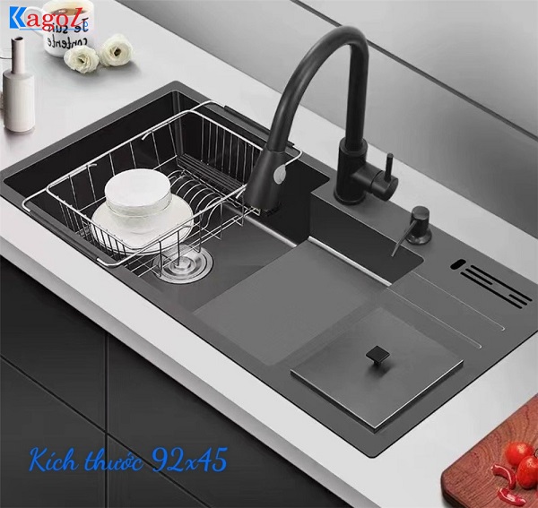 Chậu rửa bát nano xám Kagol có cài dao hố rác KND9245