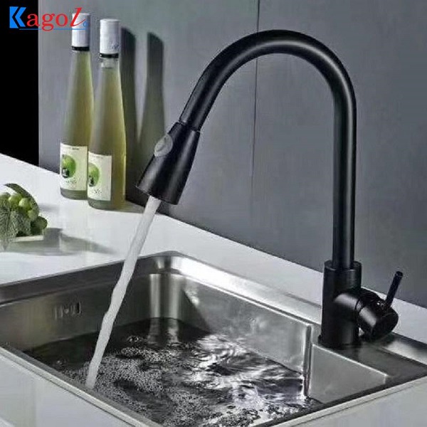 Vòi rửa bát Kagol nóng lạnh cần cứng, vòi rút đầu tròn, phủ nano K01