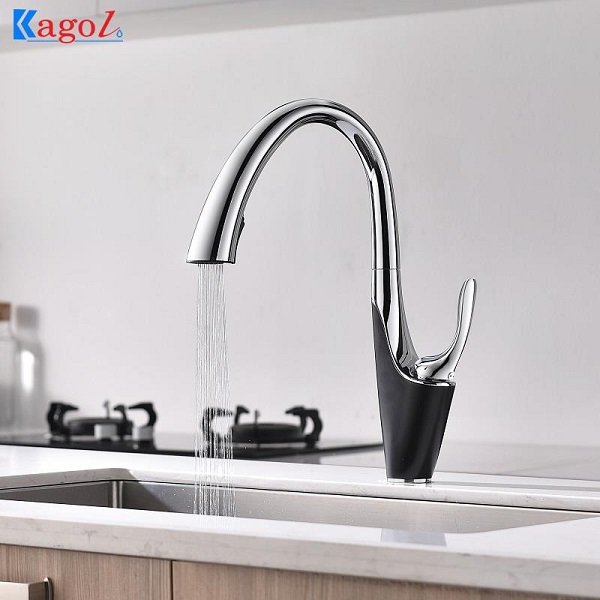 Vòi rửa bát Kagol đầu rút chân đồng cần cứng bóng K06