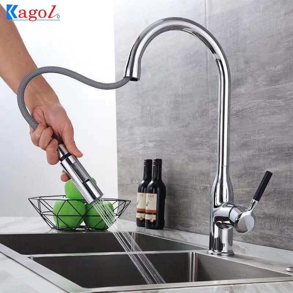 Vòi rửa bát Kagol đồng mạ, vòi rút K30