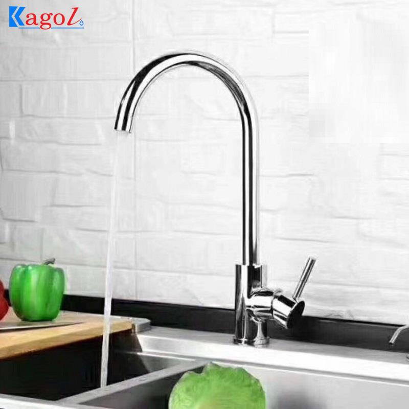  Vòi rửa bát Kagol inox nóng lạnh cần cong, mạ bóng K35