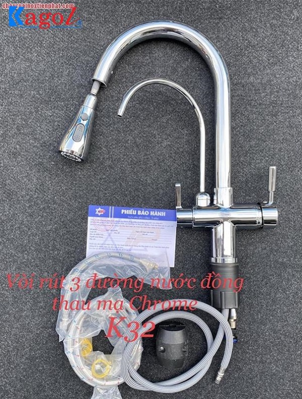 Vòi rửa bát Kagol ba đường nước cần rút K32