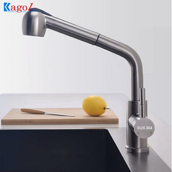 Vòi rửa bát Kagol nóng lạnh cần cứng, vòi rút đầu tròn K11