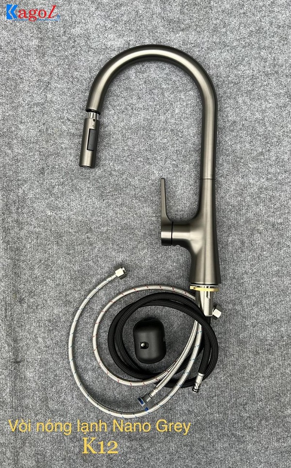 Vòi rửa bát Kagol nano xám cần rút dài K12