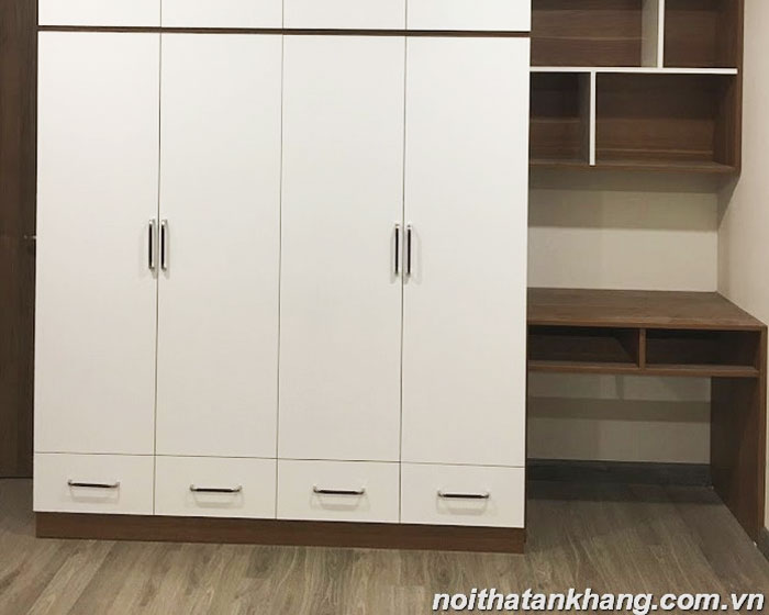 Tủ quần áo kết hợp bàn học và giá sách
