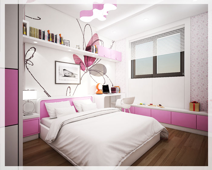 Giường ngủ bé gái gỗ MDF phun sơn
