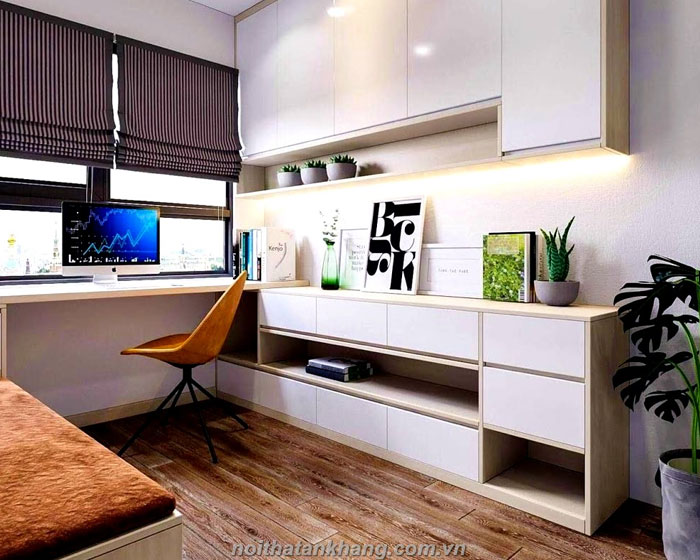 Bàn làm việc kết hợp tủ để đồ góc L