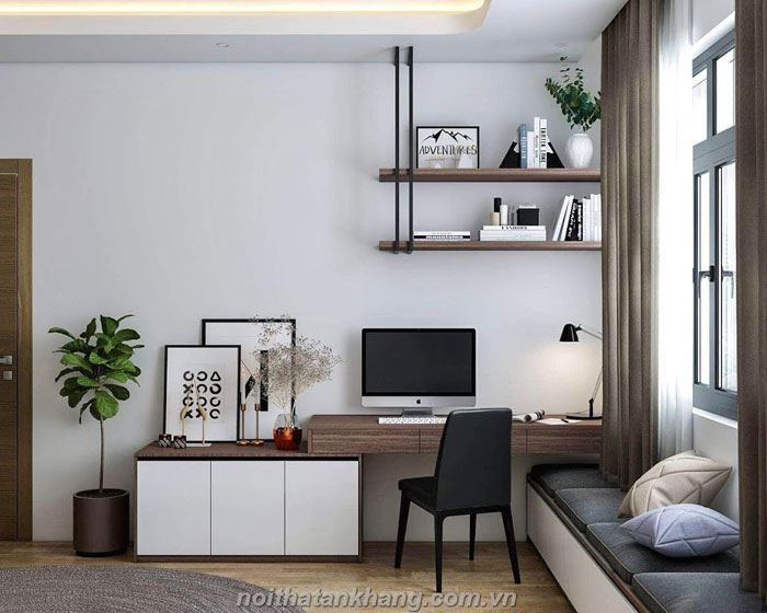 Bàn làm việc + giá sách phong cách hiện đại