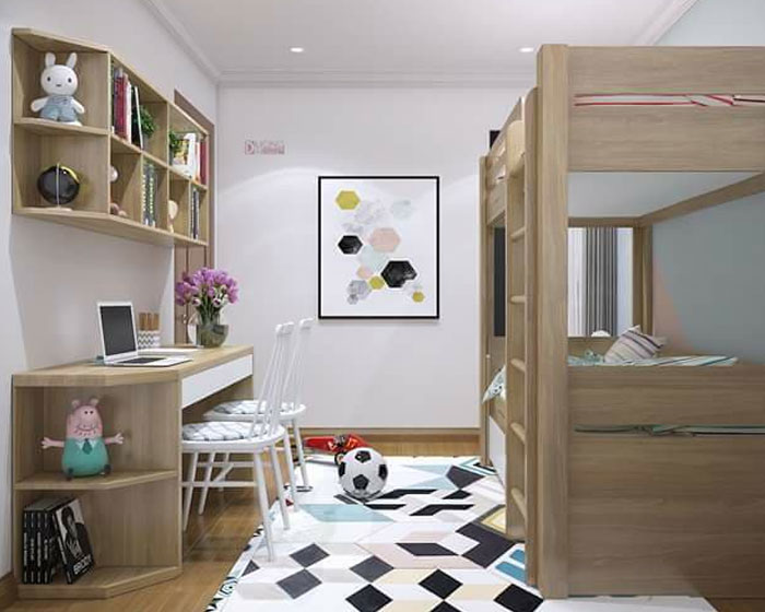Bàn học + giường tầng gỗ MDF chống ẩm