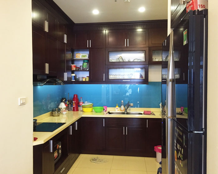 Tủ bếp góc L gỗ tự nhiên Xoan Đào