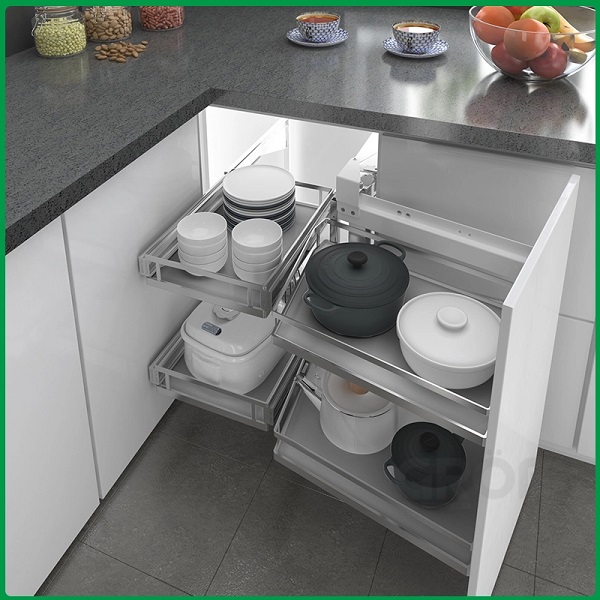 Kệ góc liên hoàn nan dẹt đáy Melamin Grob GM304-290L (Trái)