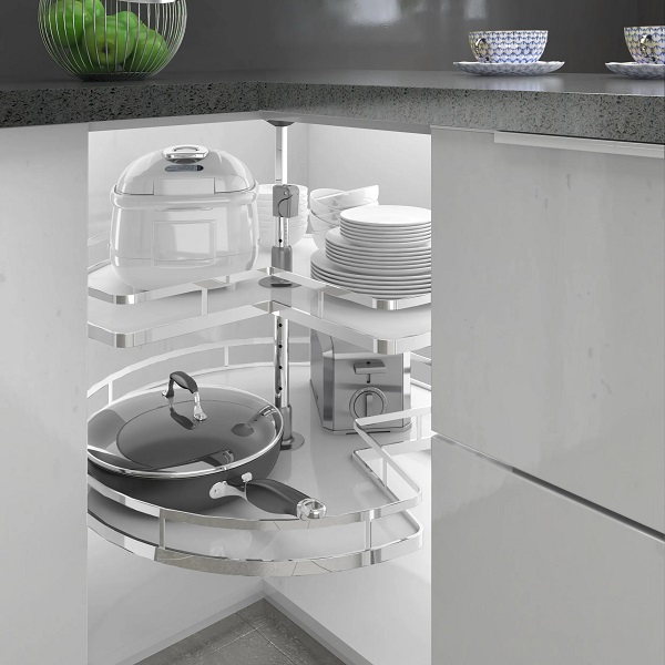 Mâm xoay 270 nan dẹt Inox SUS304 đáy Melamin Grob GM304-270.8 (Trái)