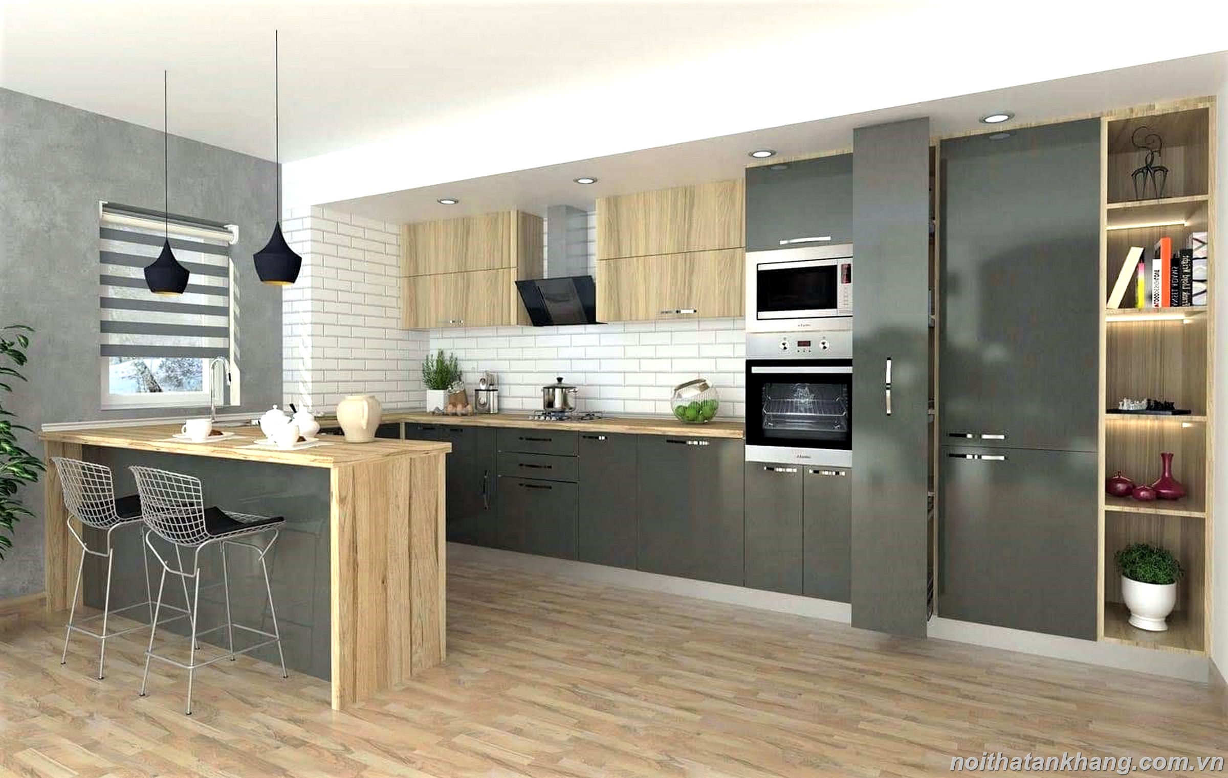 Tủ bếp gỗ MDF lõi xanh chống ẩm kết hợp Acrylic 