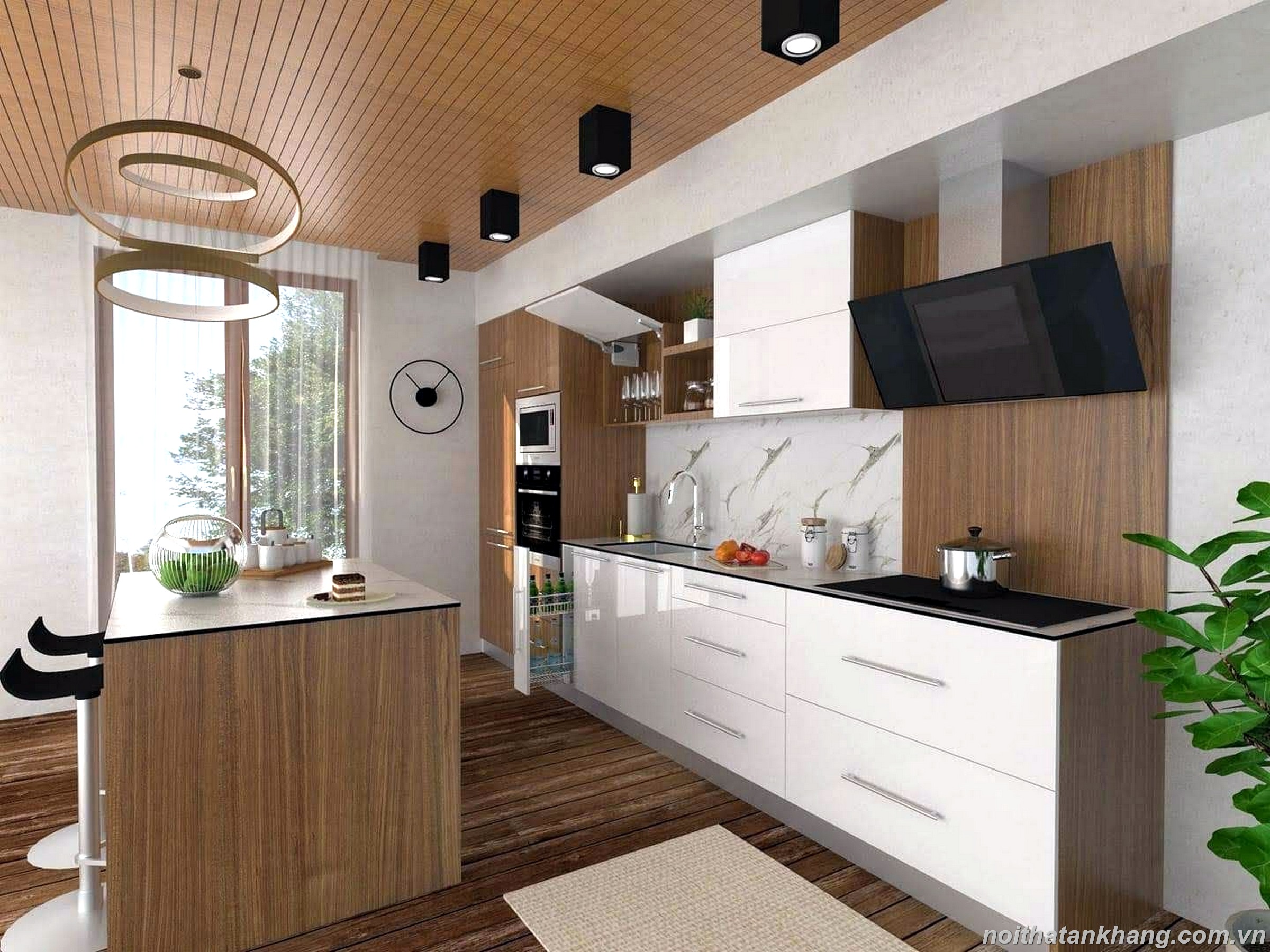 Mẫu tủ bếp Acrylic kết hợp Laminate An Cường