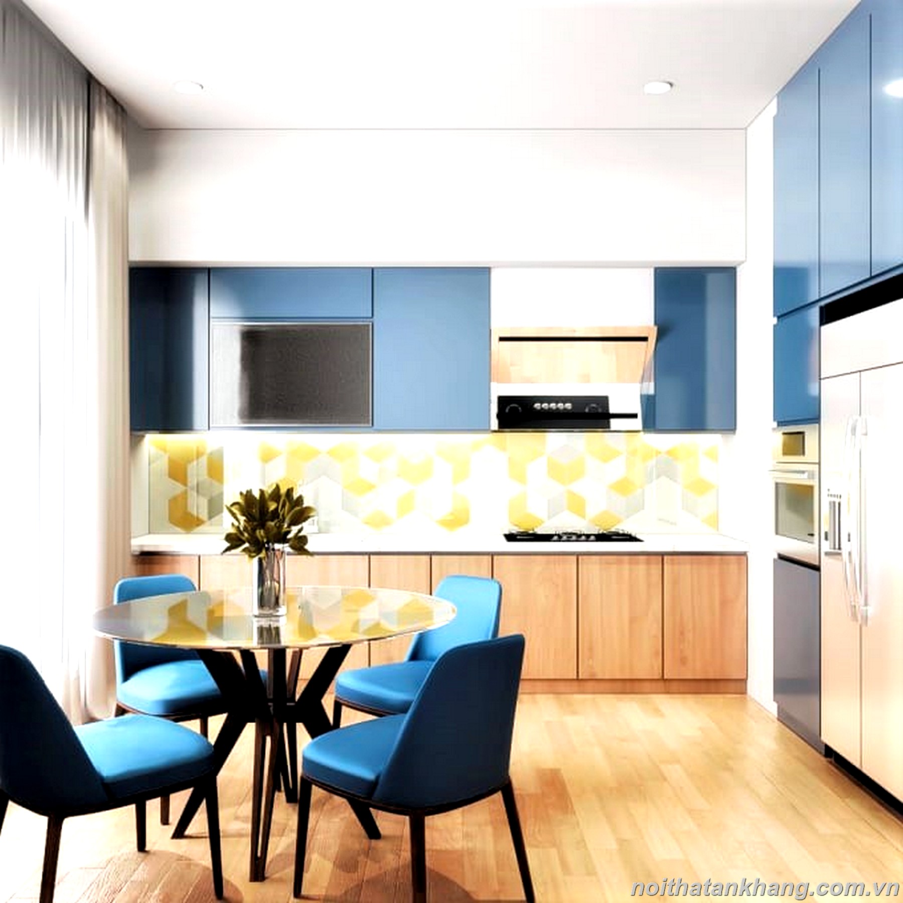 Mẫu tủ bếp gỗ Acrylic kết hợp MDF lõi xanh chống ẩm phủ Melamine