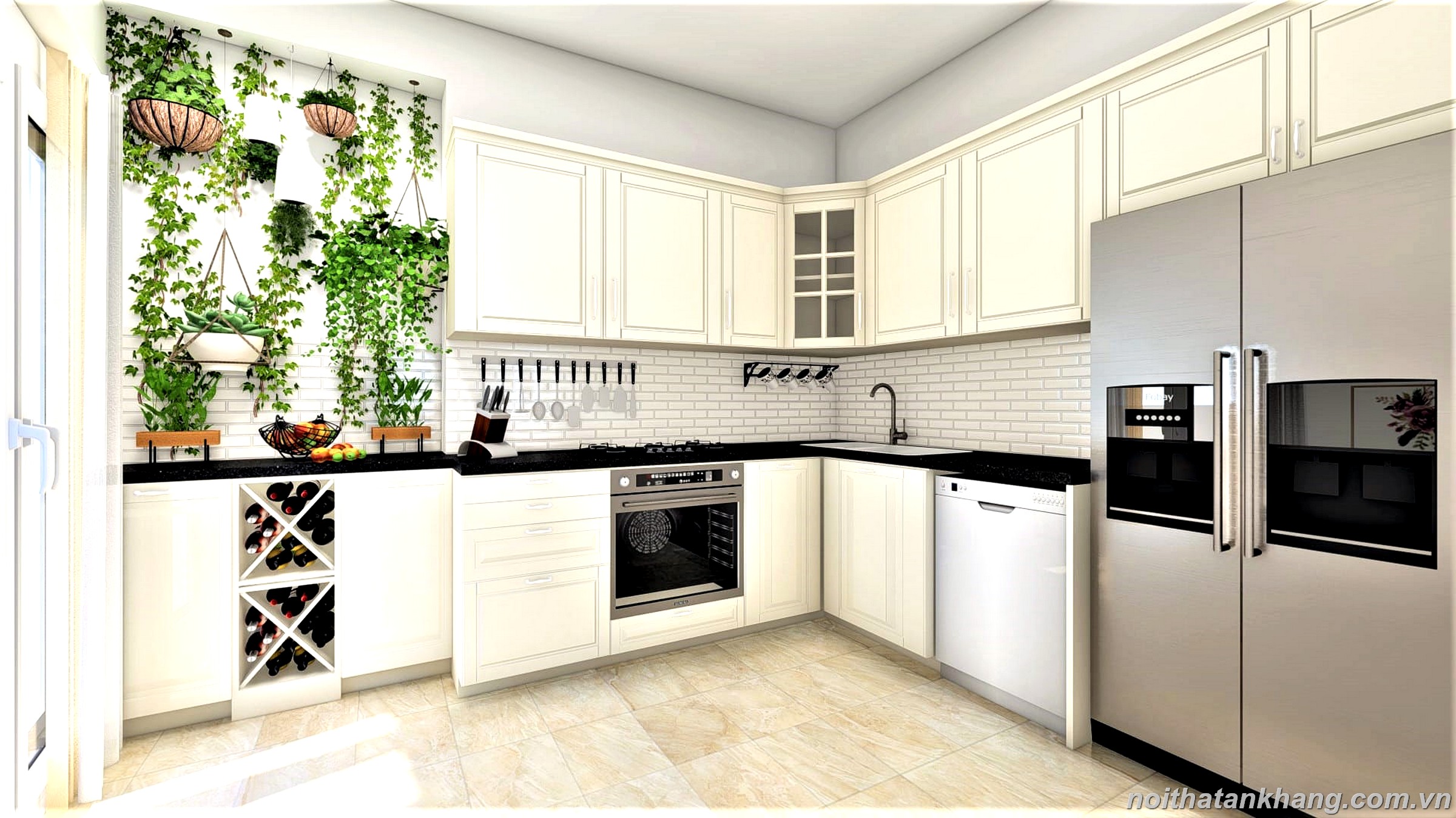 Thiết kế tủ bếp MDF phun sơn Inchem phong cách châu Âu hiện đại