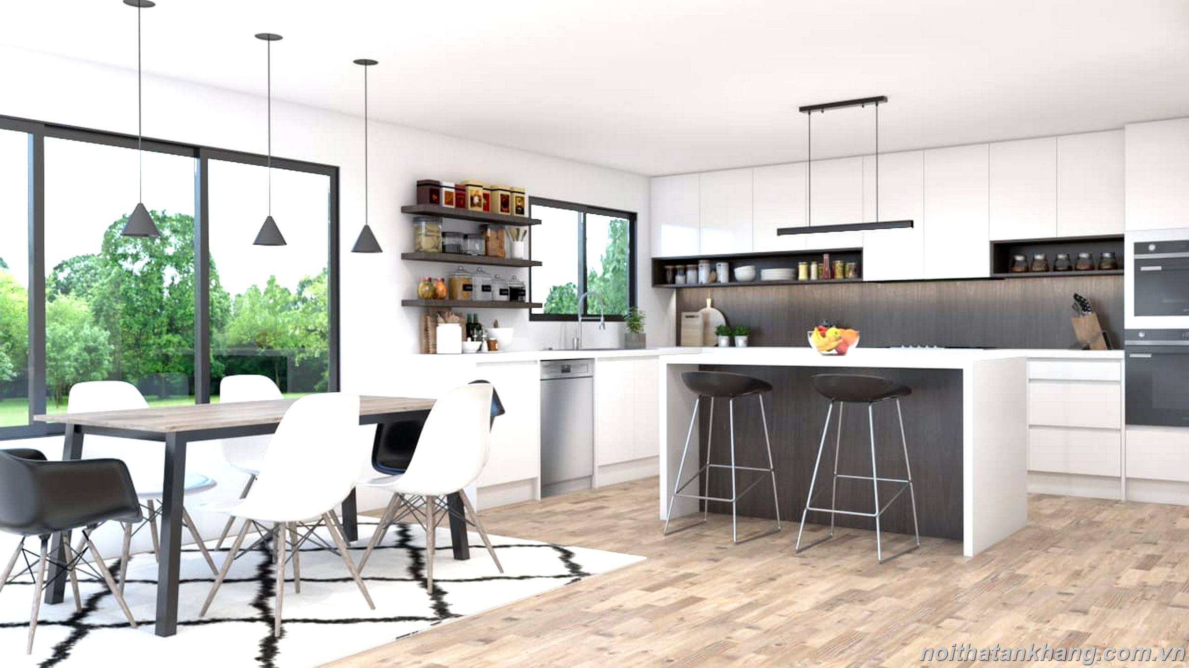 Thiết kế tủ bếp gỗ Acrylic phong cách châu Âu