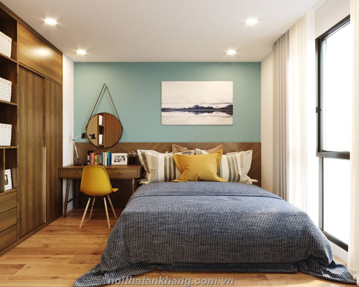 Combo giường ngủ bọc nỉ & tủ quần áo gỗ Laminate An Cường