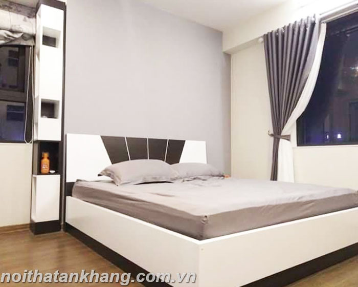 Giường ngủ + tủ trang trí gỗ MDF chống ẩm phun sơn PU