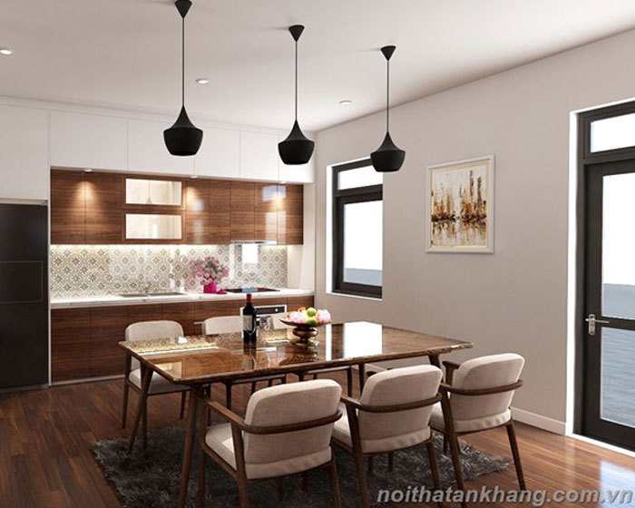 Tủ bếp gỗ MDF lõi xanh chống ẩm phủ Acrylic vân gỗ