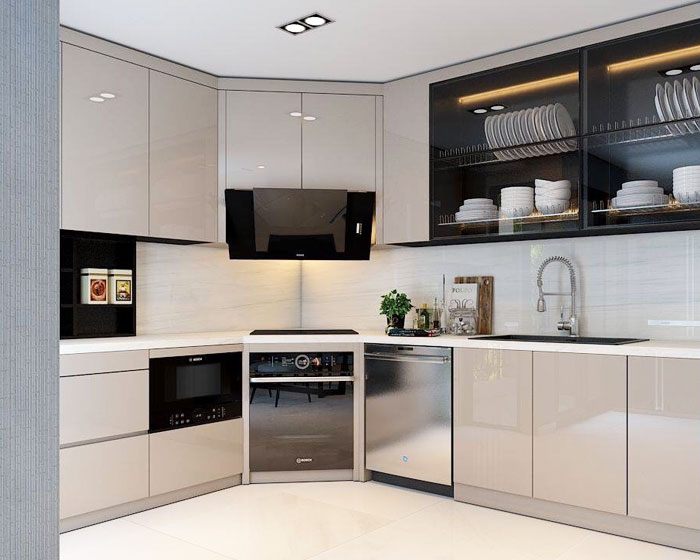 Tủ bếp gỗ công nghiệp Acrylic bóng