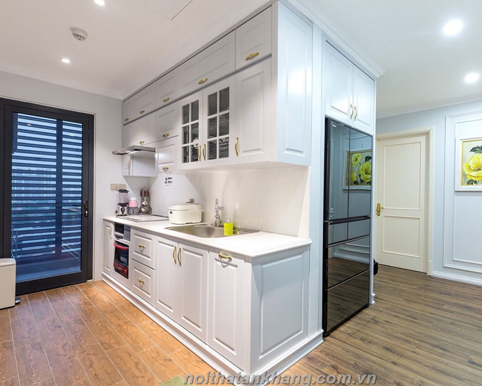 Tủ bếp gỗ MDF chống ẩm phun sơn 2K Hàn Quốc