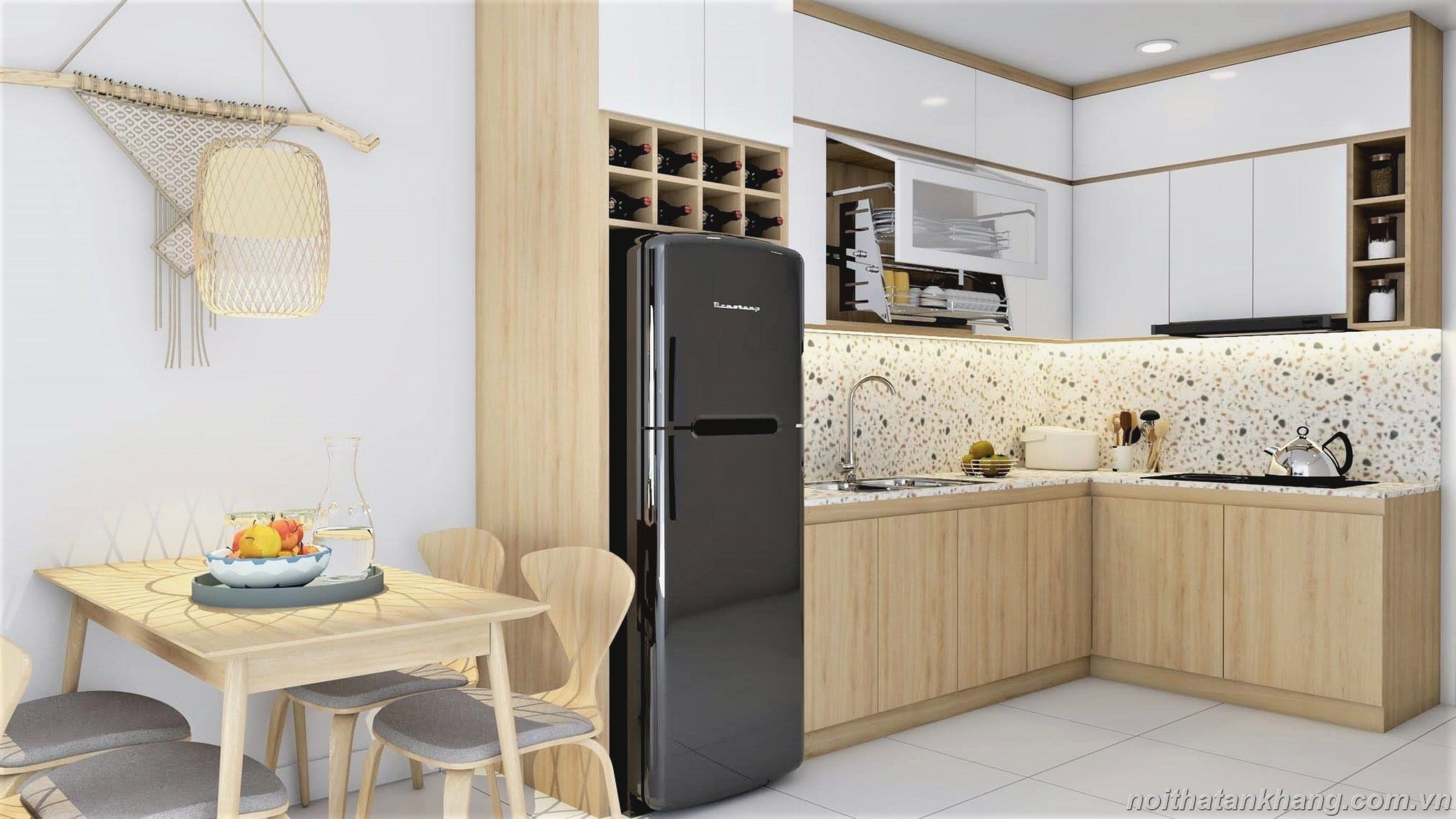 Tủ bếp gỗ MDF lõi xanh chống ẩm phủ Acrylic kết hợp Melamine