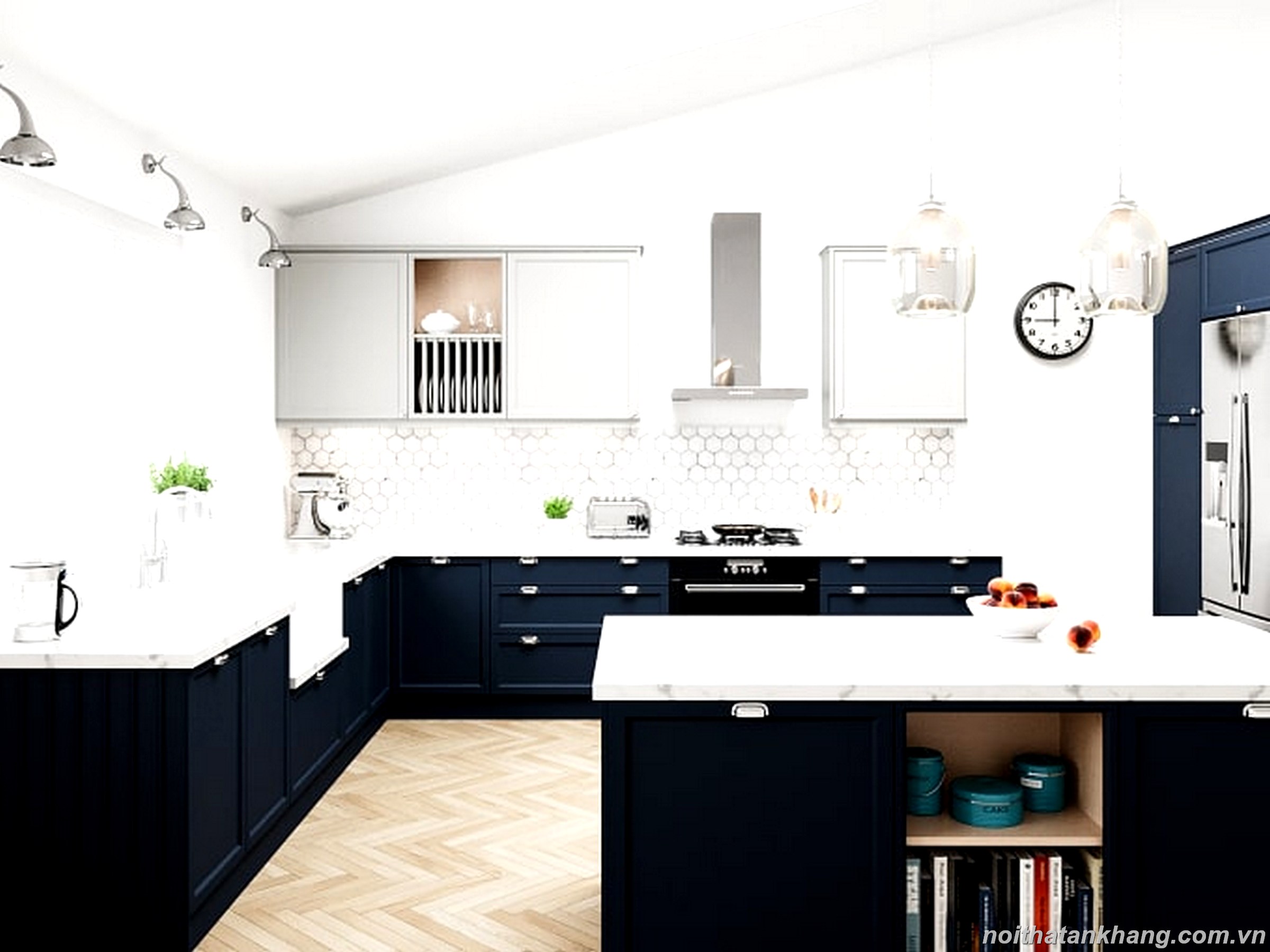 Mẫu thiết kế tủ bếp gỗ MDF lõi xanh chống ẩm phun sơn PU