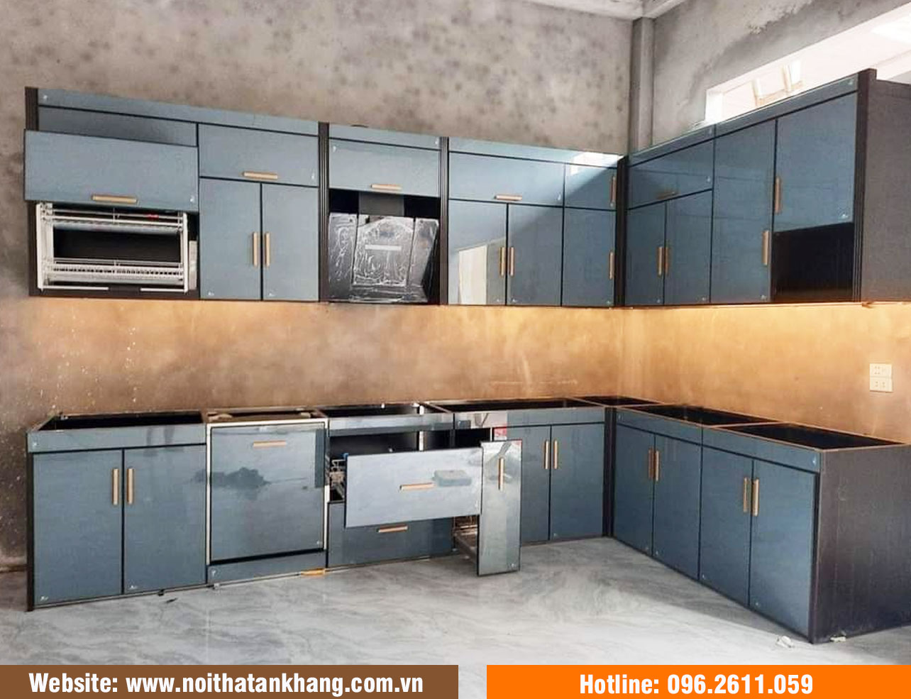 Tủ bếp cánh kính hiện đại - Mẫu 19