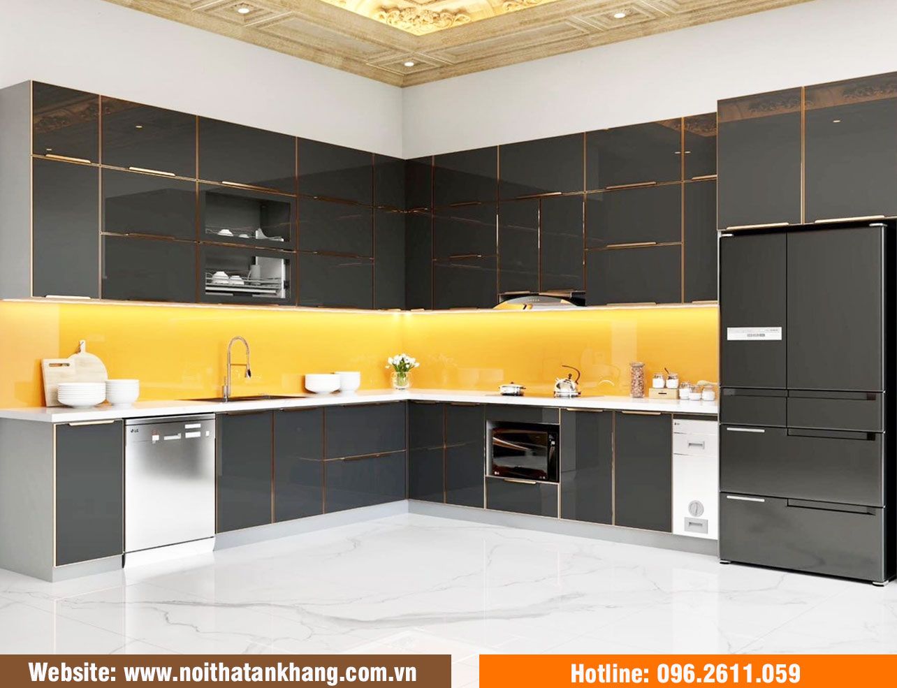 Tủ bếp cánh kính hiện đại - Mẫu 24